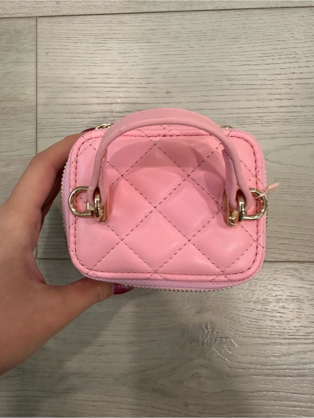 Pink Quilted Cosmetic Case with Crystal Stud Accents - Picture 4 of 4